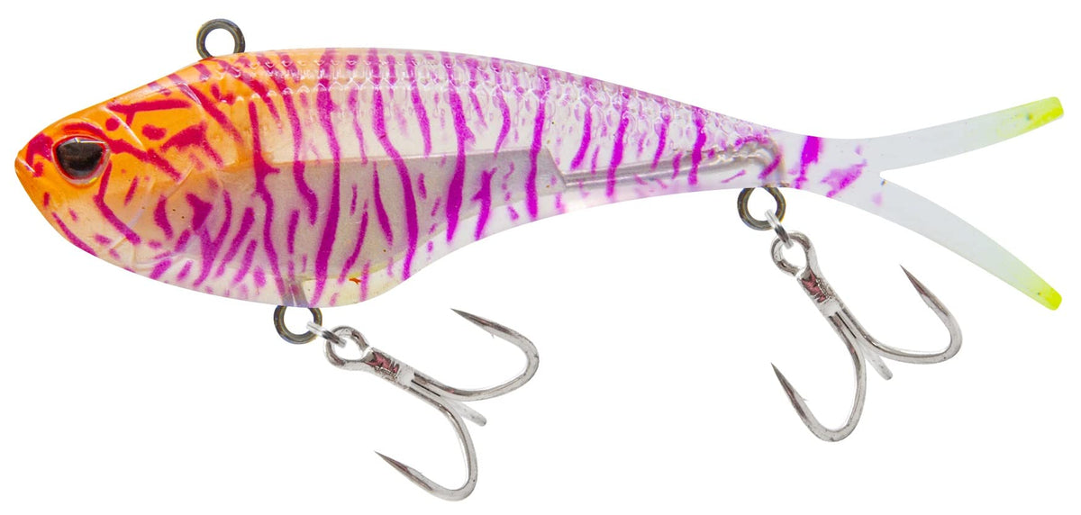 Nomad Design Vertrex Swim Vibe Inshore holo purple shrimp delivers lifelike baitfish action for versatile inshore fishing.