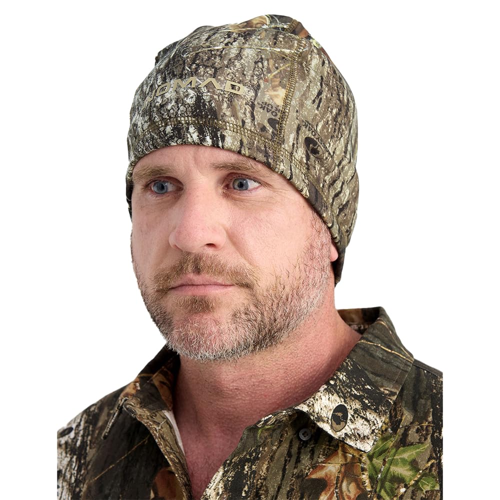 Nomad Axe Beanie front view in Mossy Oak New Breakup Camo; warm for cold-weather hunts.