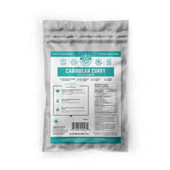 Nomad Nutrition Caribbean Curry pack shot highlighting plant-based, quick meal for outdoor adventures.