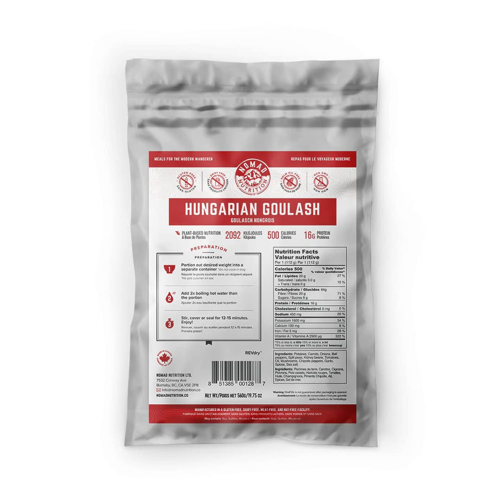 Nomad Nutrition Hungarian Goulash bowl for a quick, high-energy outdoor meal.
