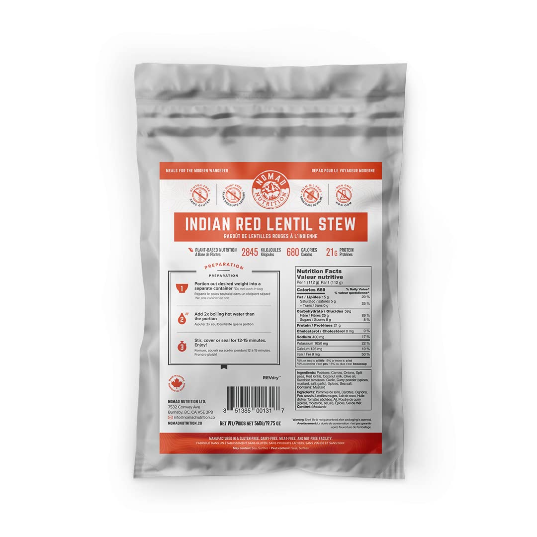 Nomad Nutrition Indian Red Lentil Stew bowl—protein-rich, plant-based comfort for quick meals.