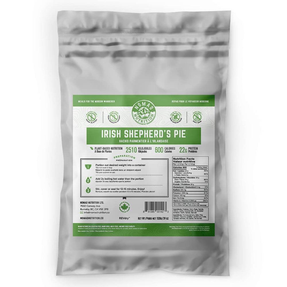Nomad Nutrition Irish Shepherd's Pie pack for outdoor meals with plant-based protein