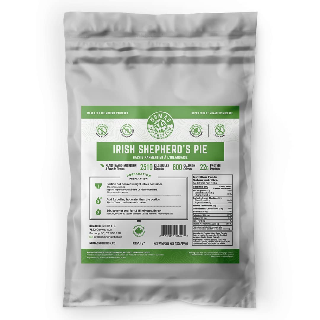 Nomad Nutrition Irish Shepherd's Pie pack for outdoor meals with plant-based protein