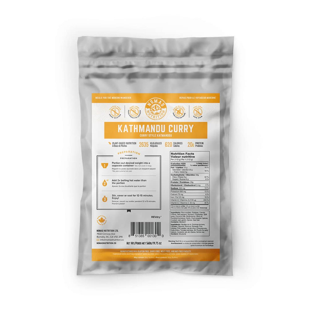 Nomad Nutrition Kathmandu Curry pack ready to rehydrate for a quick, protein-packed outdoor meal on trail