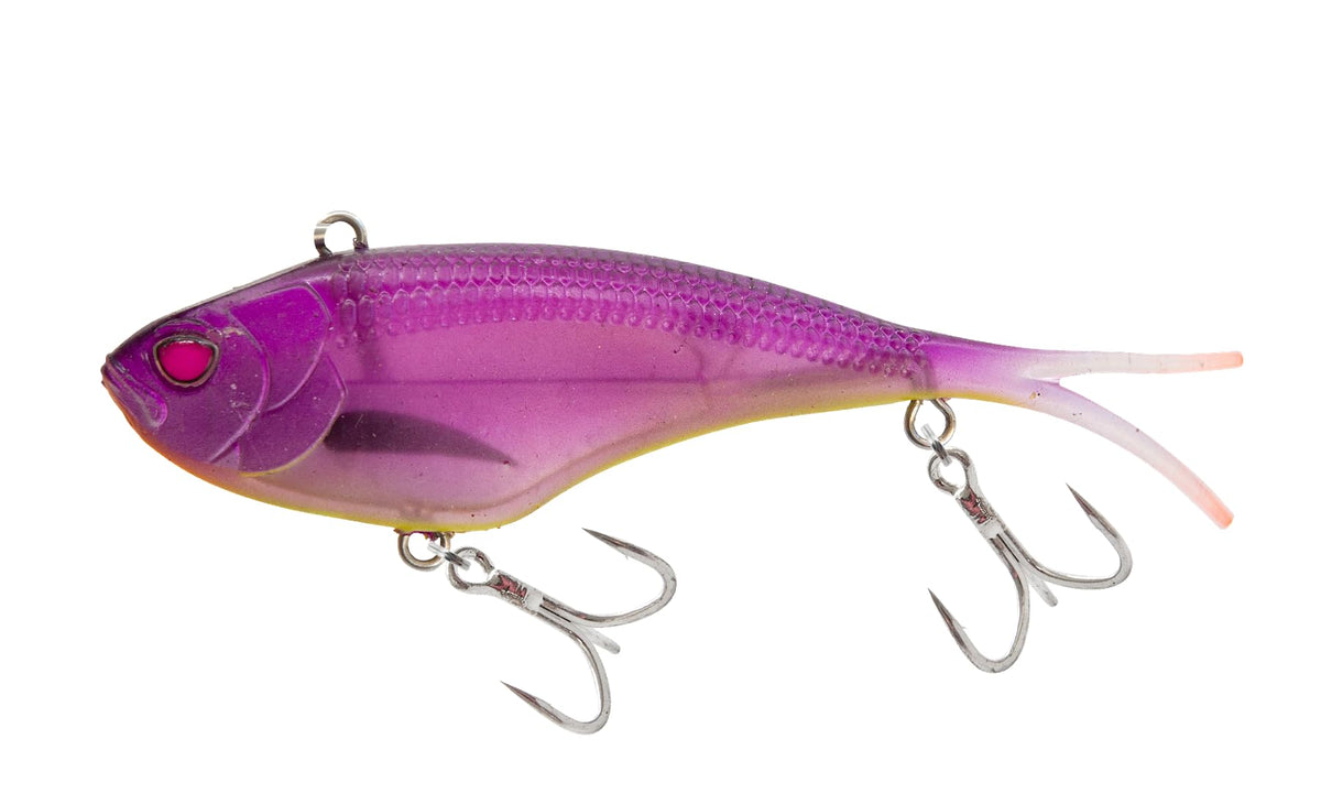 Nomad Vertrex Max 110 Vibe saltwater lure with BKK hooks in Purple Shad