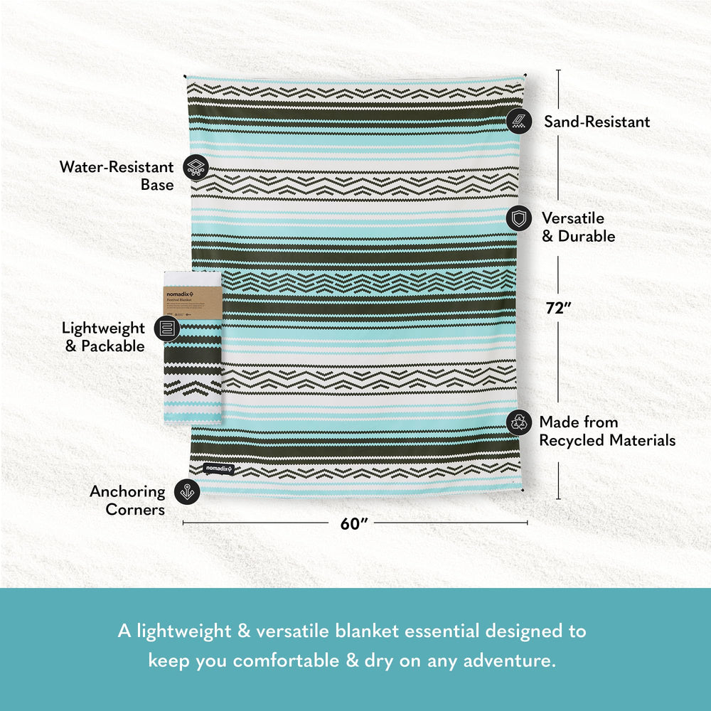 Nomadix Agua Blue Festival Blanket corner hoops for secure anchoring