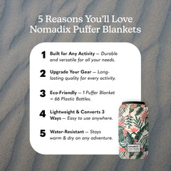 Nomadix Puffer Blanket minimalist sleeping bag mode offers secure warmth on a cold night.