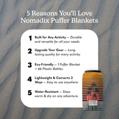 Nomadix Puffer Blanket made with recycled materials supports sustainable choices.