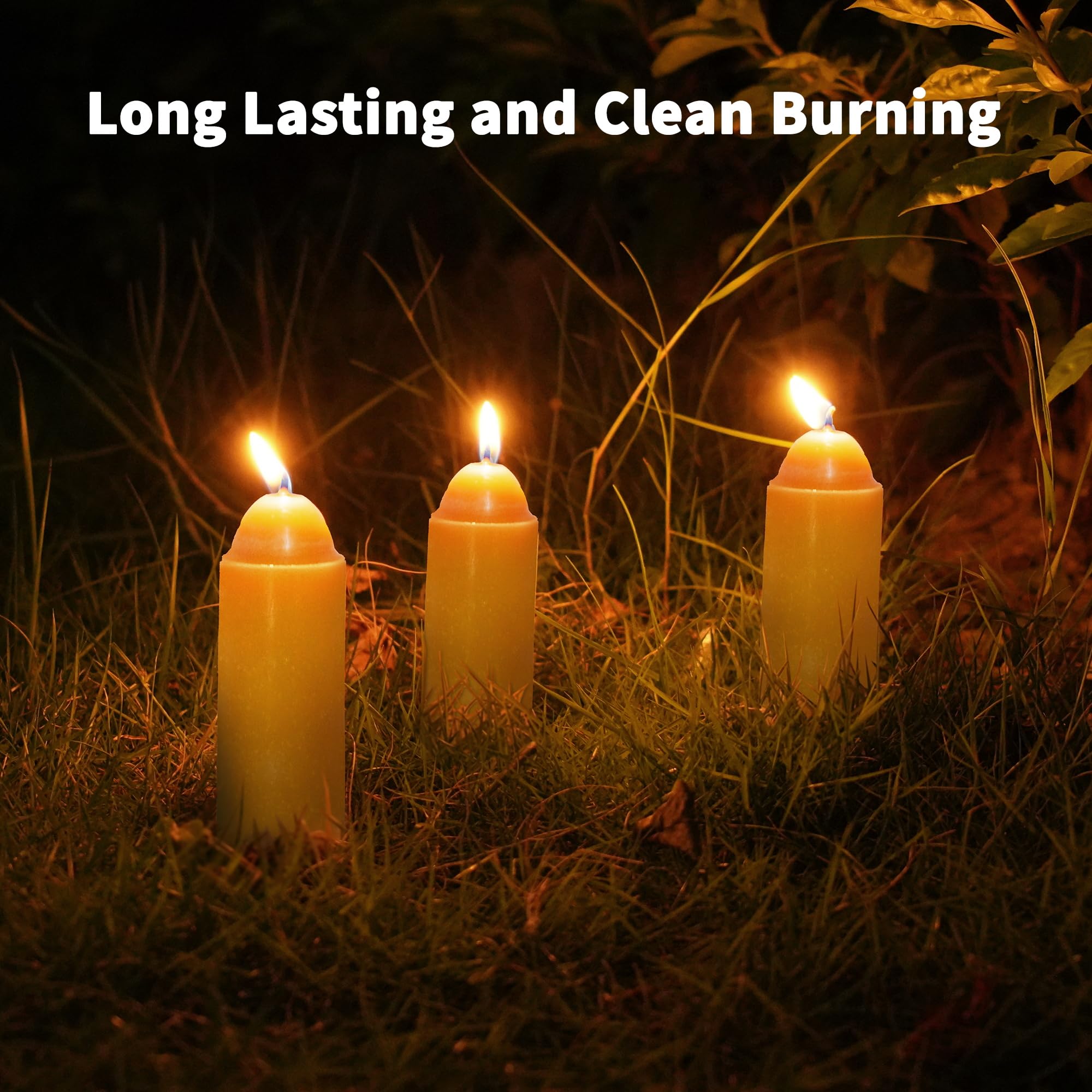 NOMFIX beeswax candle in lantern setup for safe outdoor lighting.