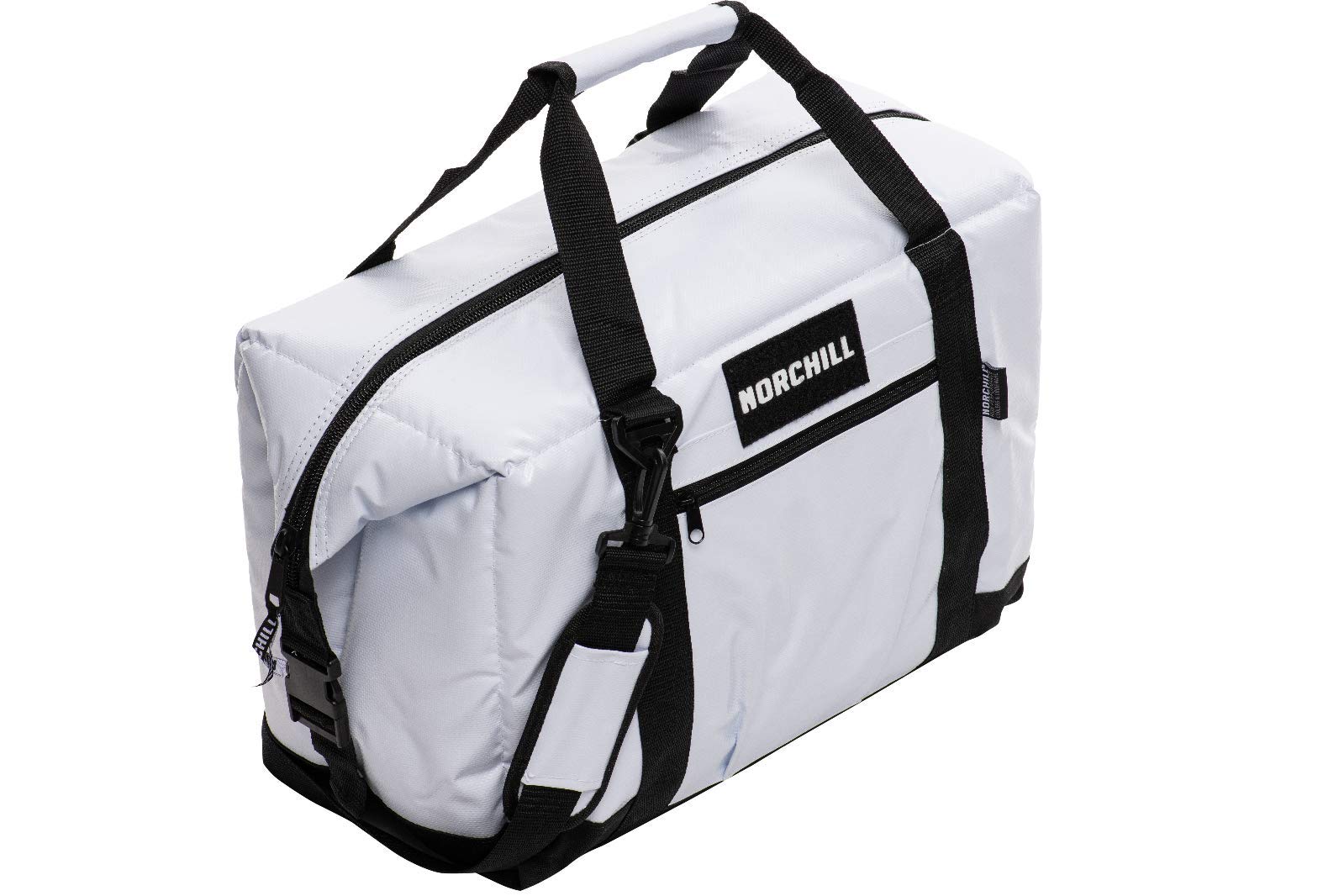NorChill BoatBag front view white, rugged marine cooler ready for on-water use.