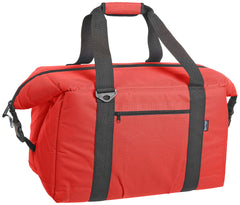 NorChill Voyager 48 Can red soft cooler showing dual-temp insulation for hot or cold needs.