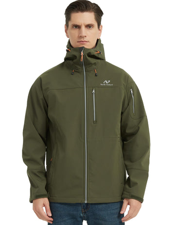 NORDIC OUTLAND men's softshell rain jacket front view offers versatile protection during hikes.