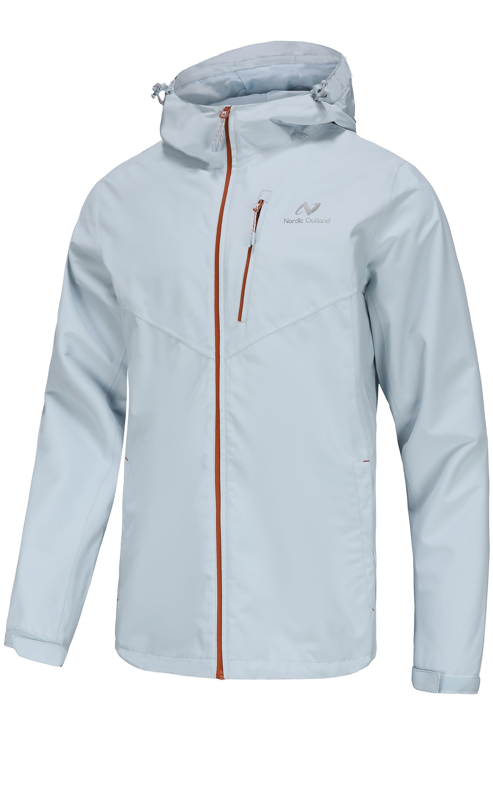 Nordic Outland men's rain jacket hooded front view keeps you dry during heavy downpours