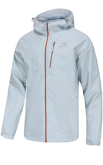 Nordic Outland men's rain jacket hooded front view keeps you dry during heavy downpours