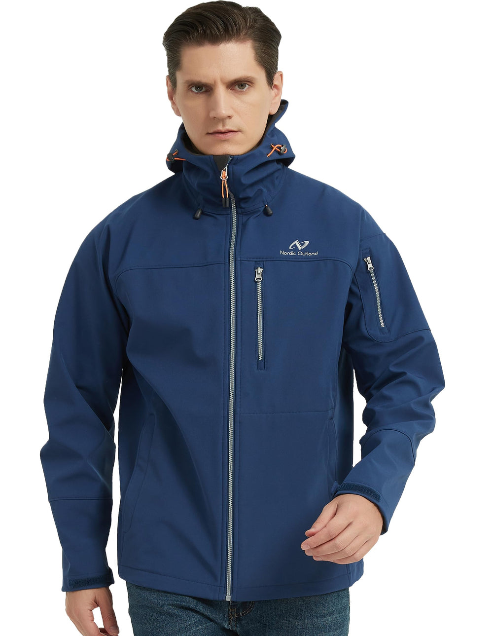 Nordic Outland men's softshell jacket front view with seven-pocket storage for hiking