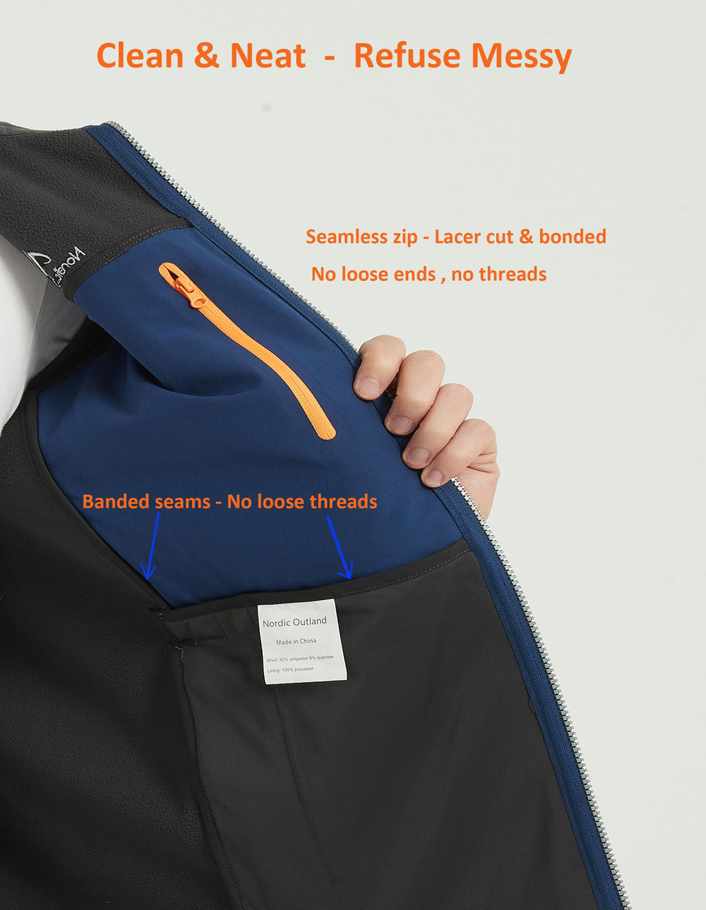 Nordic Outland seam-detail close-up illustrating durable construction and wind protection