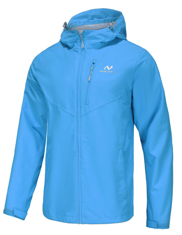 NORDIC OUTLAND rain jacket front view in blue highlighting waterproof shell for outdoor use