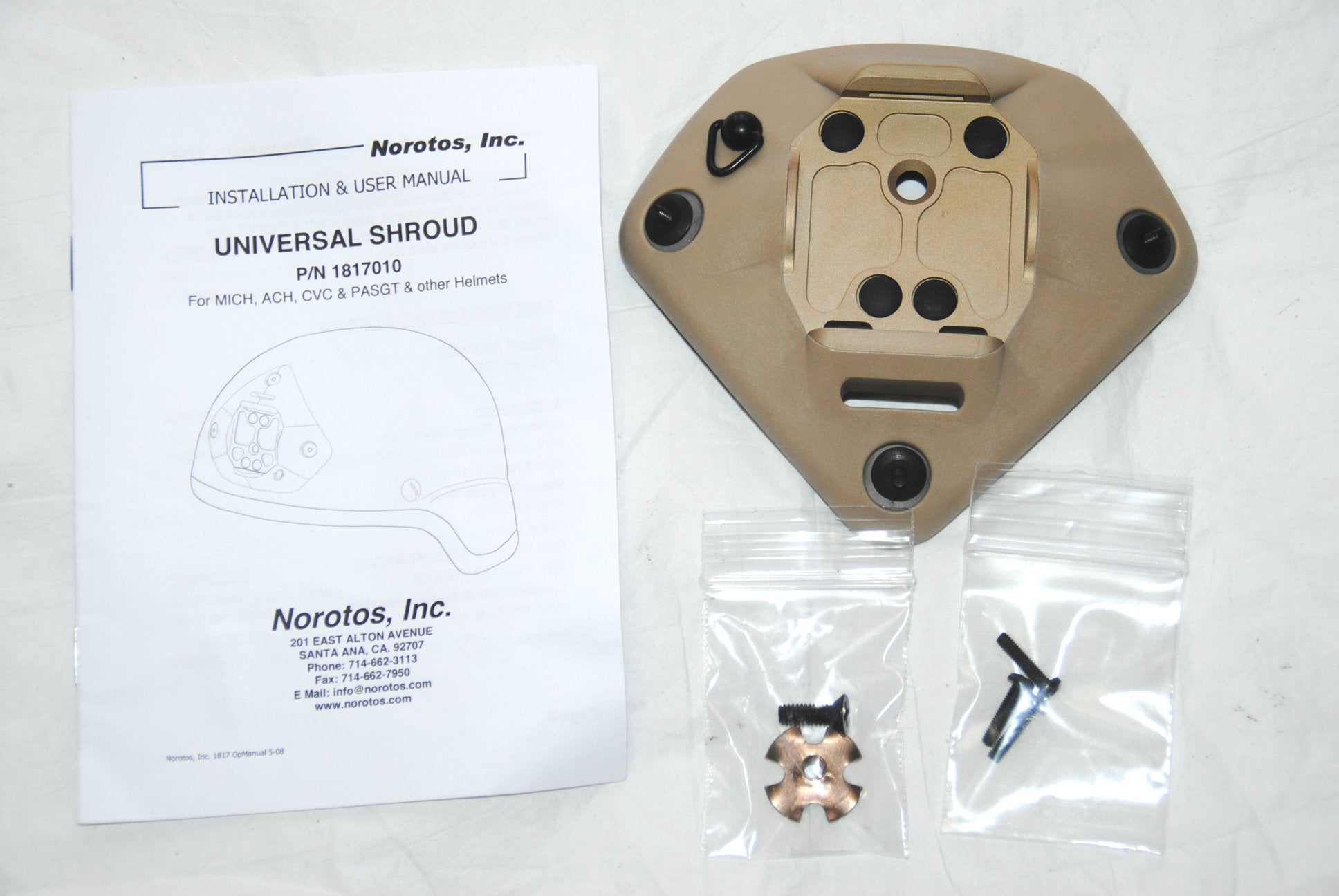 Norotos Universal Shroud 1-Hole Mount enables NVG attachment on compatible helmets