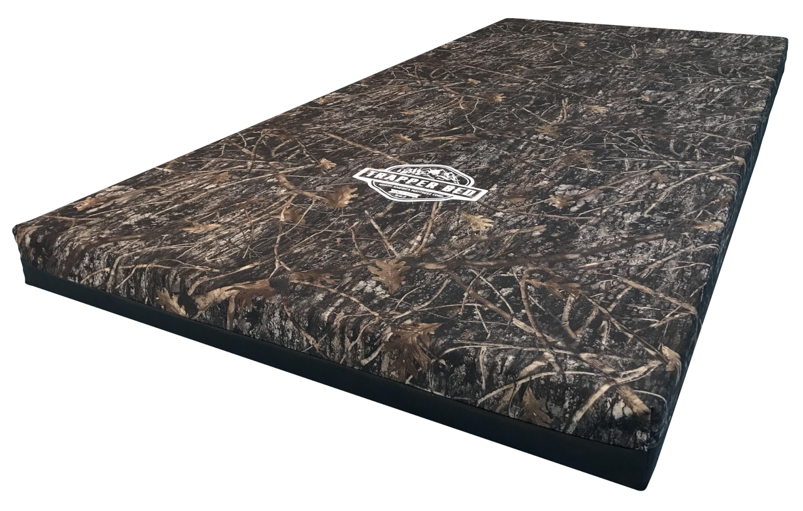 North American Mattress Trapper Bed top view highlighting four-inch cushion for camping comfort and support