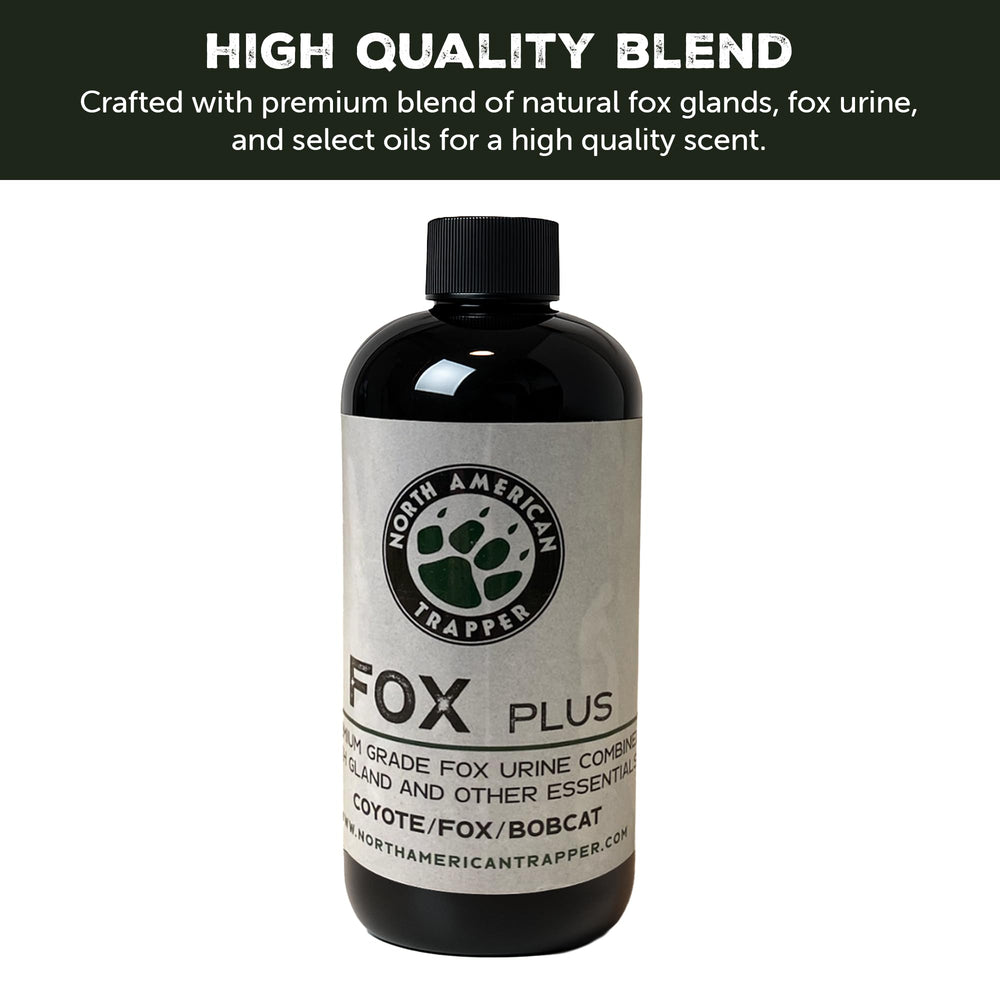 North American Trapper Fox Plus label detail highlights the gland and urine blend