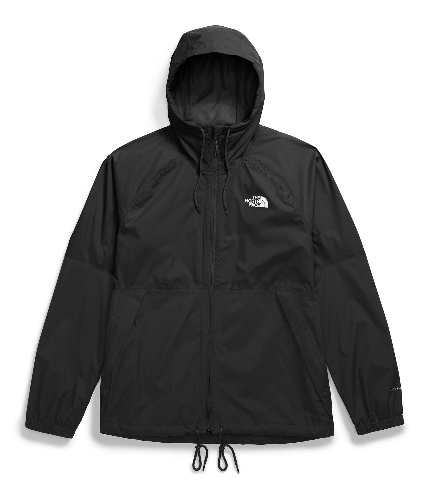 The North Face Antora Rain Hoodie upper neck zip garage reduces bulk at the collar.