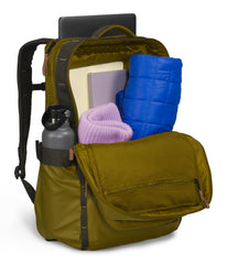 The North Face Base Camp Voyager Daypack fabric detail reveals durable, water-repellent materials for unpredictable weather.