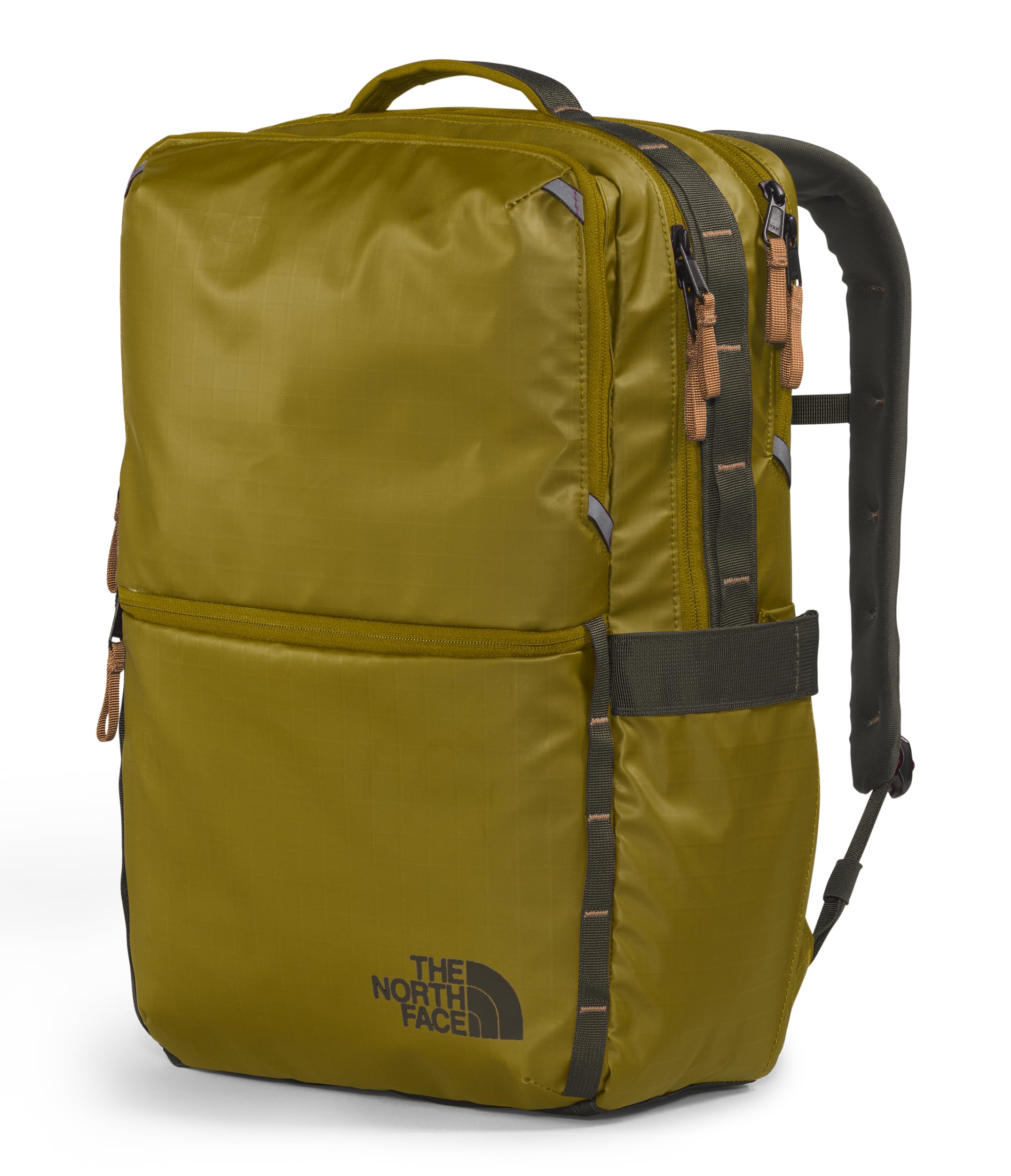 The North Face Base Camp Voyager Daypack laptop compartment view highlights 16-inch fleece-lined sleeve.