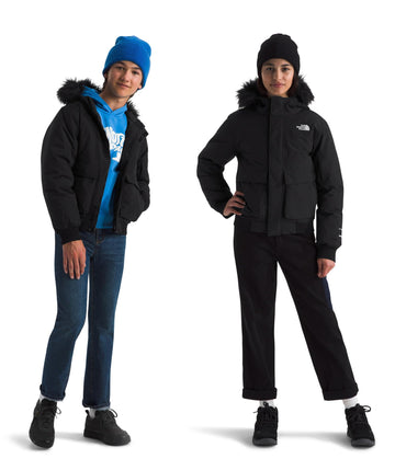 The North Face Teen McMurdo Hooded Jacket front view shows waterproof protection for winter days.