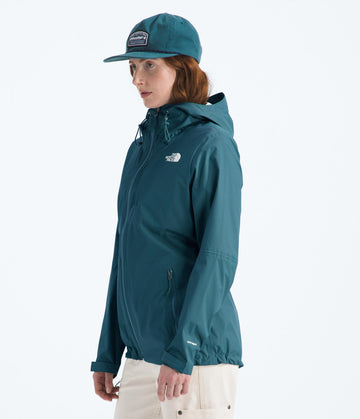 The North Face Alta Vista rain jacket close-up of cinch-cord hood for customizable coverage.