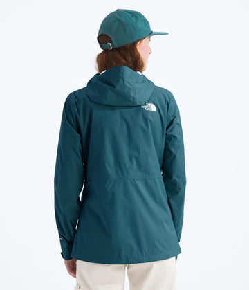 The North Face Alta Vista rain jacket displays DryVent fabric for waterproof-breathable wear.