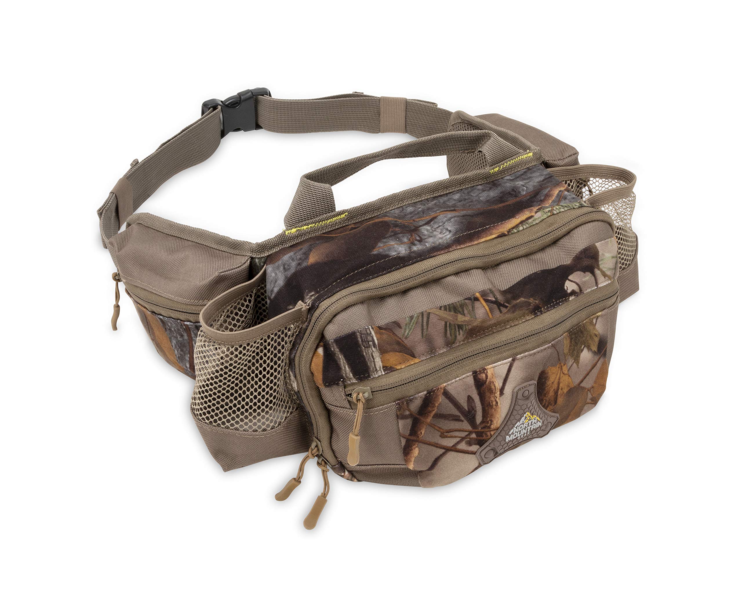 North Mountain Gear camouflage fanny pack front pocket for quick access on hunts.