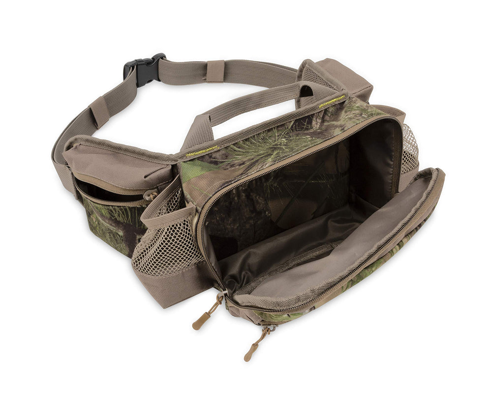 North Mountain Gear camouflage fanny pack integrated carry handle for easy grabbing.