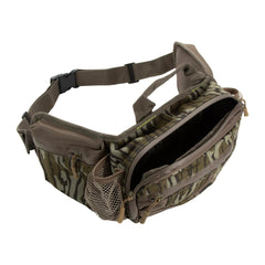 North Mountain Gear camouflage fanny pack padded back for breathable comfort during outdoor wear.
