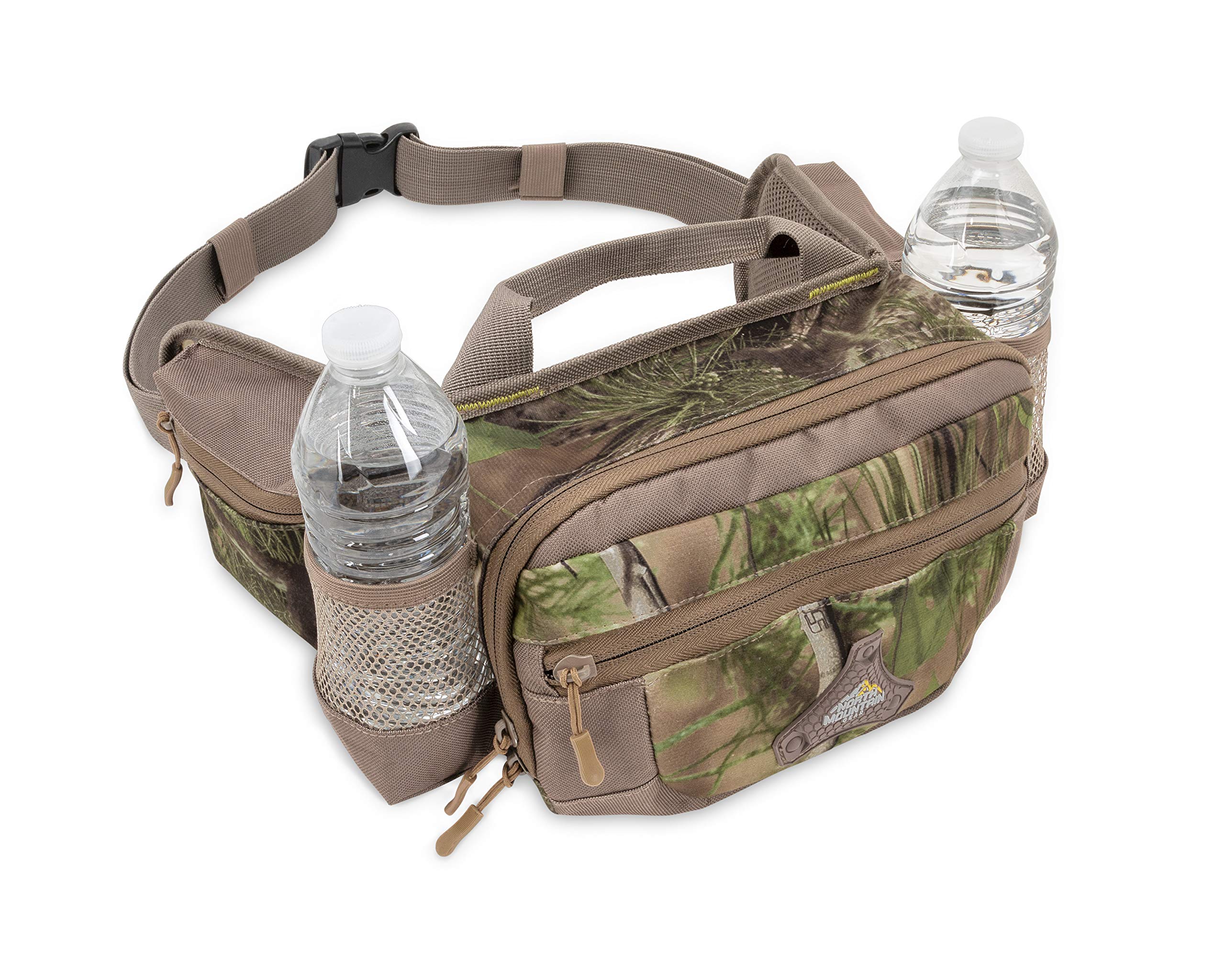 North Mountain Gear camouflage fanny pack side pockets organize gloves and phone for quick access.