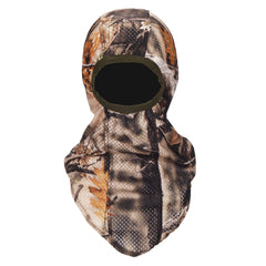 North Mountain Gear full-cover camo face mask for head concealment in dense woods.