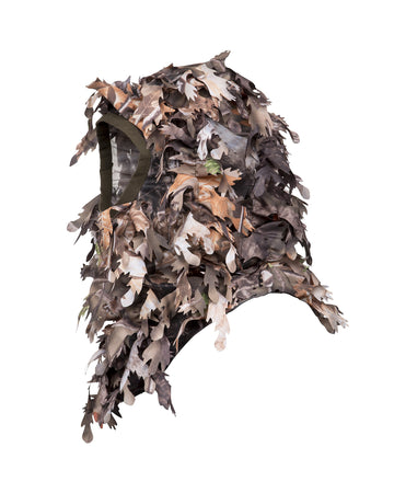 North Mountain Gear ghillie balaclava with 3D leafy camouflage for hunting and tactical games.