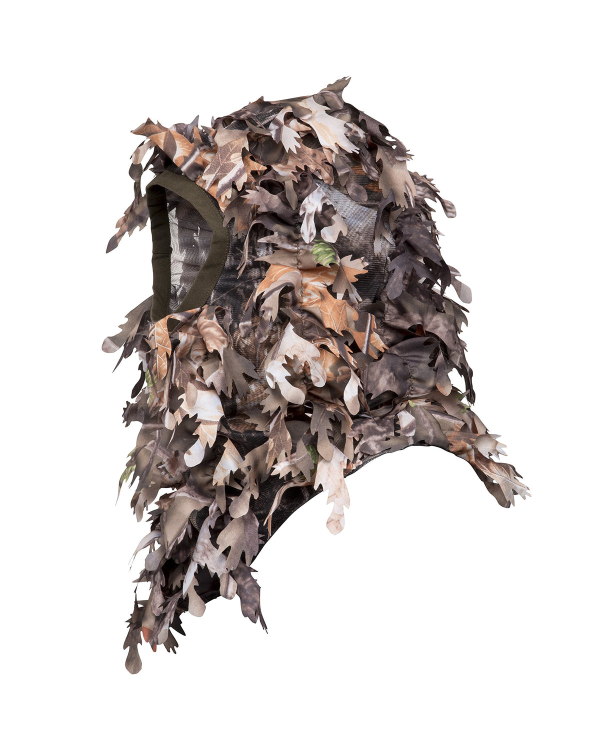 North Mountain Gear ghillie balaclava with 3D leafy camouflage for hunting and tactical games.