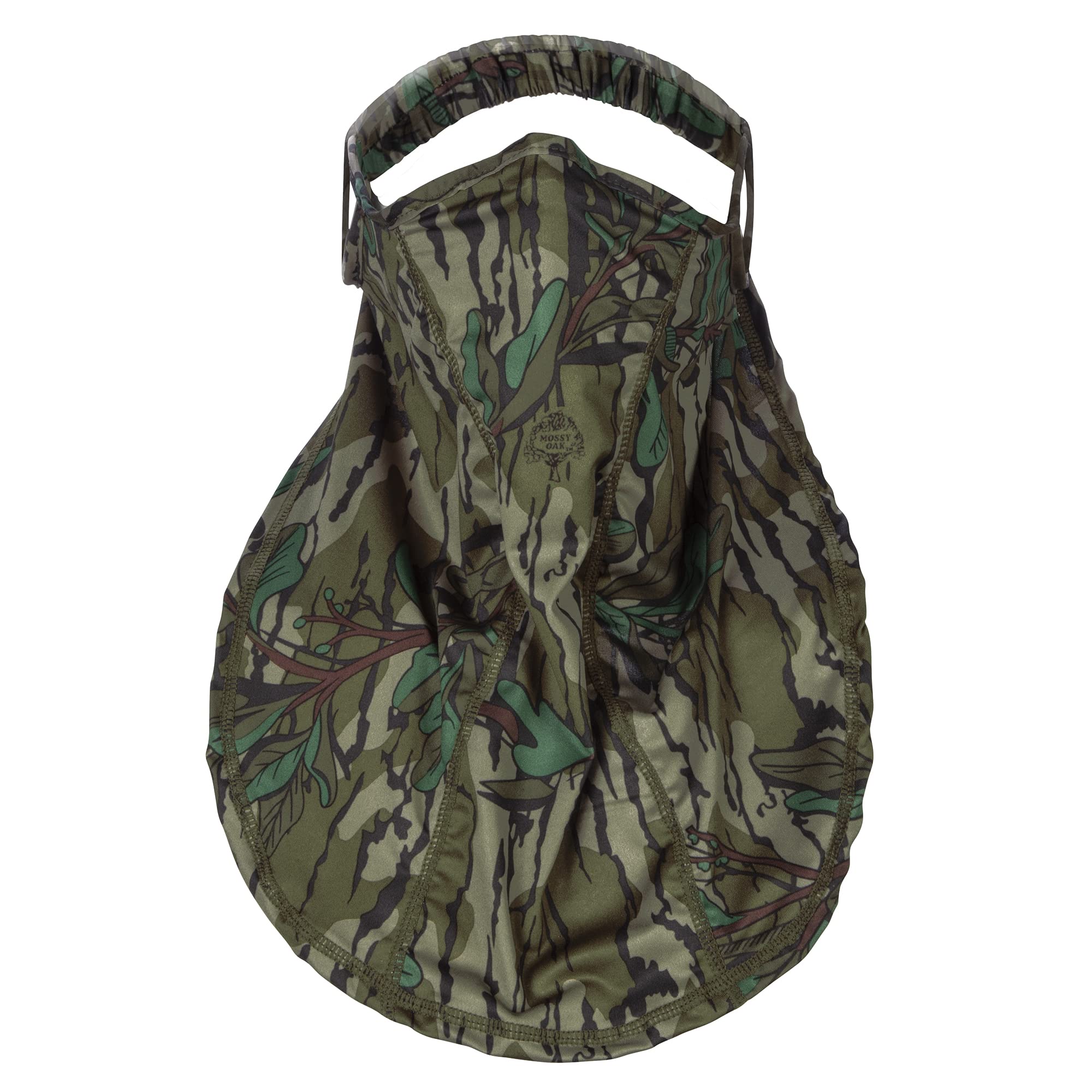 North Mountain Gear Mossy Oak Loose Fit Facemask Greenleaf fabric close-up highlights stretch and texture