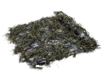 North Mountain Gear universal camo netting woodland green draped over a blind for natural concealment