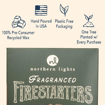 Northern Lights Firestarters in use with wood stove delivers cozy flames.
