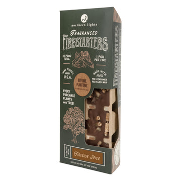 Northern Lights Firestarters Fireside Spice pack front for quick, fuss-free ignition.