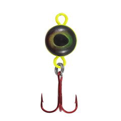 Northland Eye Ball Spoon Firetiger 1/8 oz front view, high-visibility lure for attracting fish