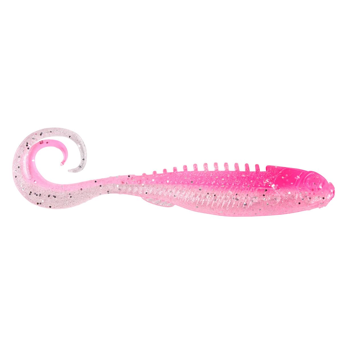 Northland Eye-Candy Grub pink-silver with high action attracts walleye and bass
