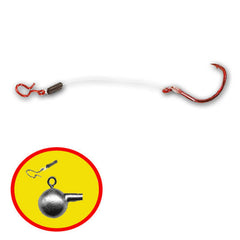 Northland Lethal StingR Hook stinger rig in red enhances bite potential during light jigging.