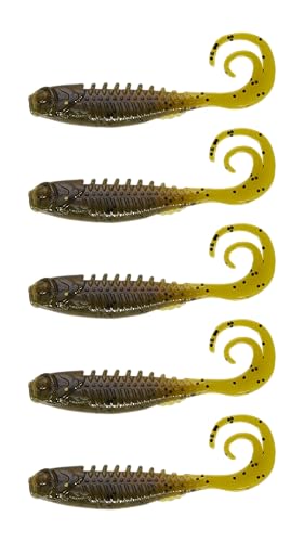 Northland Pan-Candy Grub floats in water with Green Pumpkin hues to attract panfish