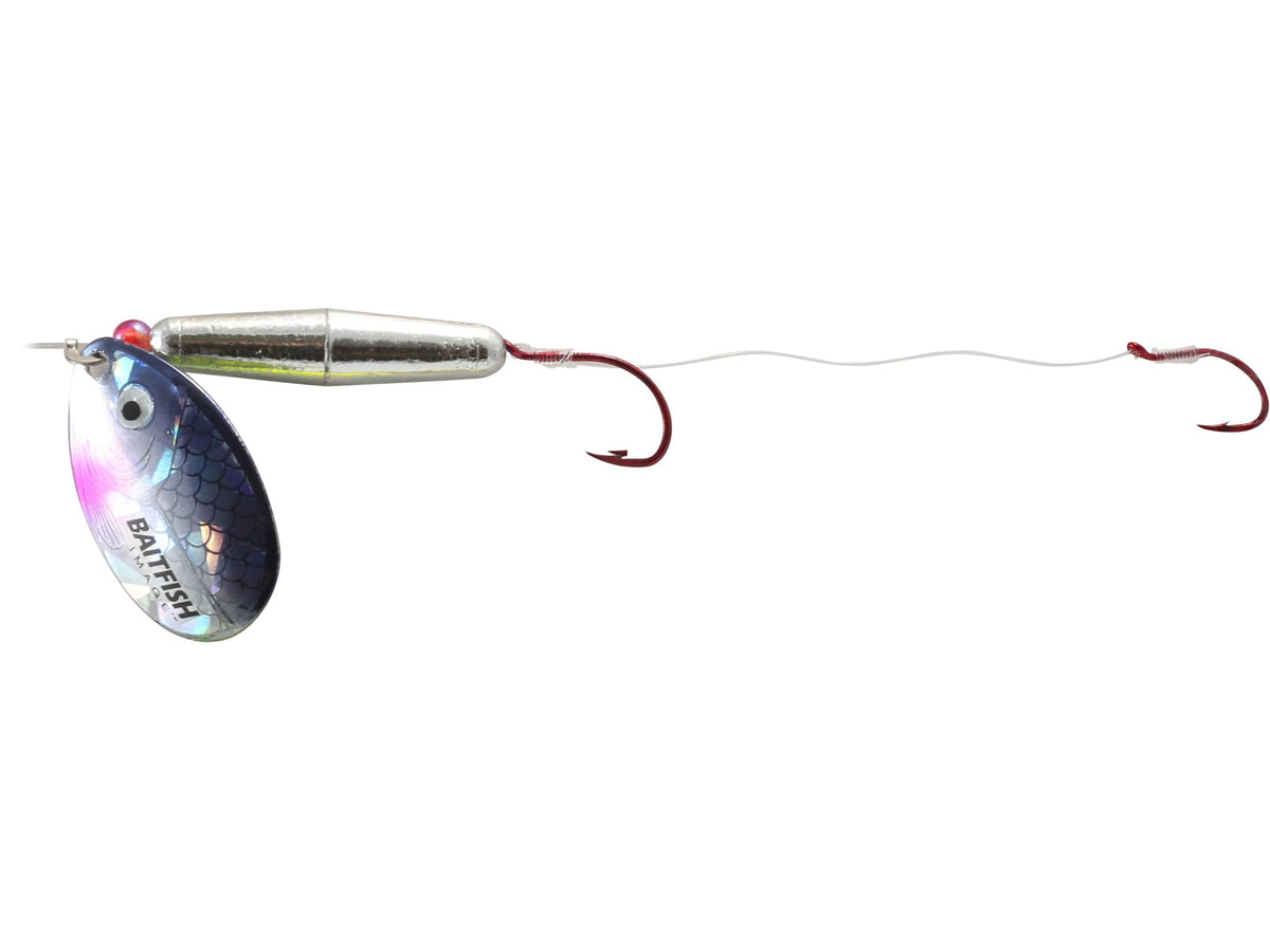 Northland Tackle Baitfish FloatN Spin 60 Snell with Silver Shiner blade enhances flash for mid-speed trolling.