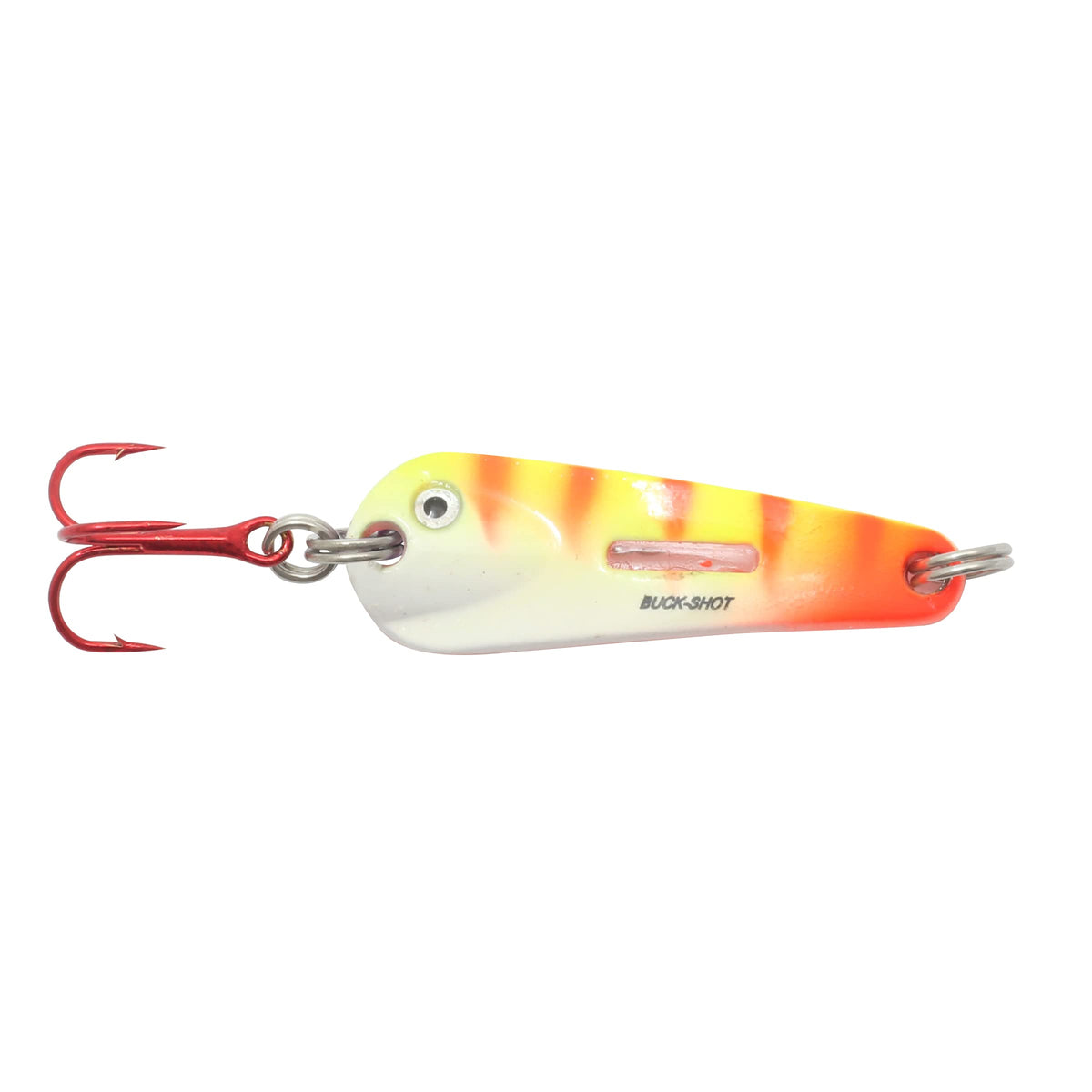 Northland Tackle Buck-Shot Flutter Spoon UV Electric Perch for perch and walleye bites.