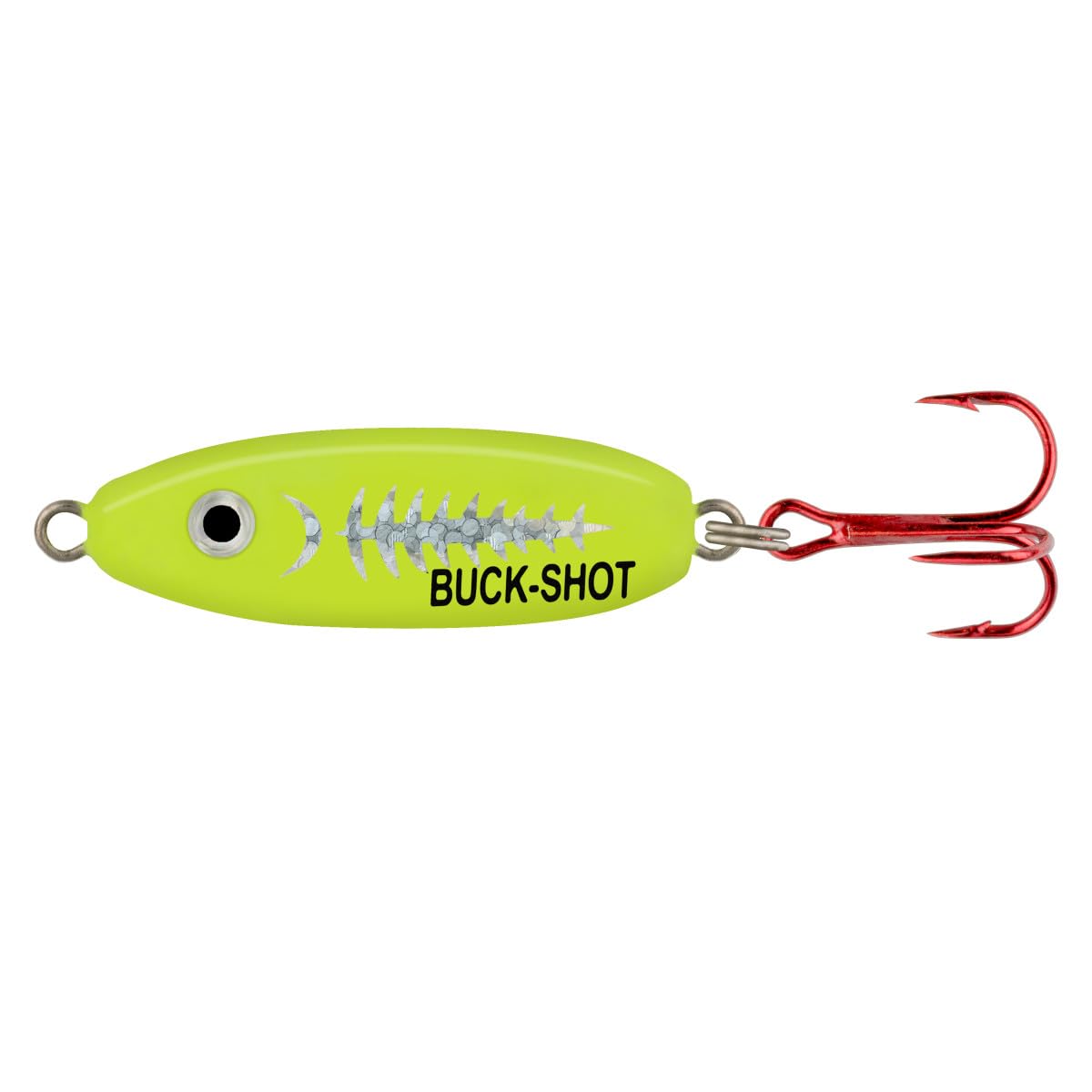 Northland Buck-Shot Rattle Spoon in EXO Chartreuse boosts visibility and attracts panfish under ice