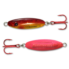 Northland Buck-Shot Rattle Spoon in Super Glow Goldfish boosts ice fishing visibility
