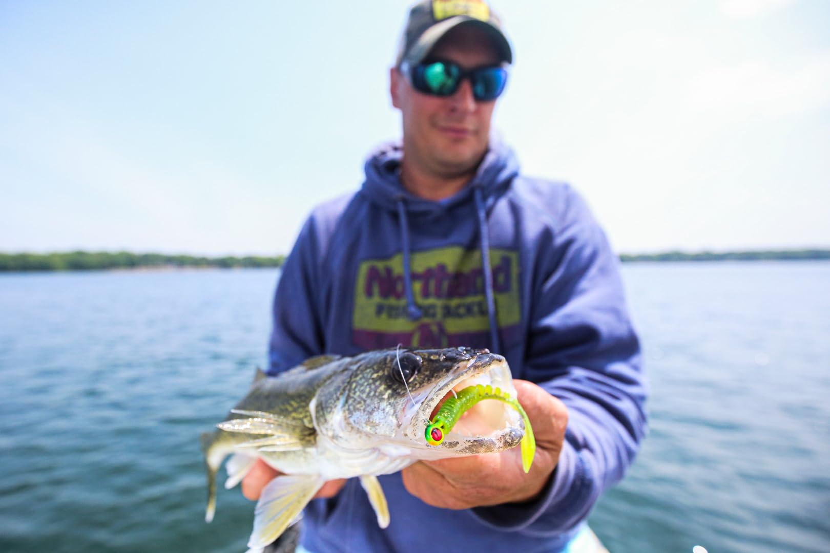 Realistic crawler body design with natural kicking action attracts walleyes.